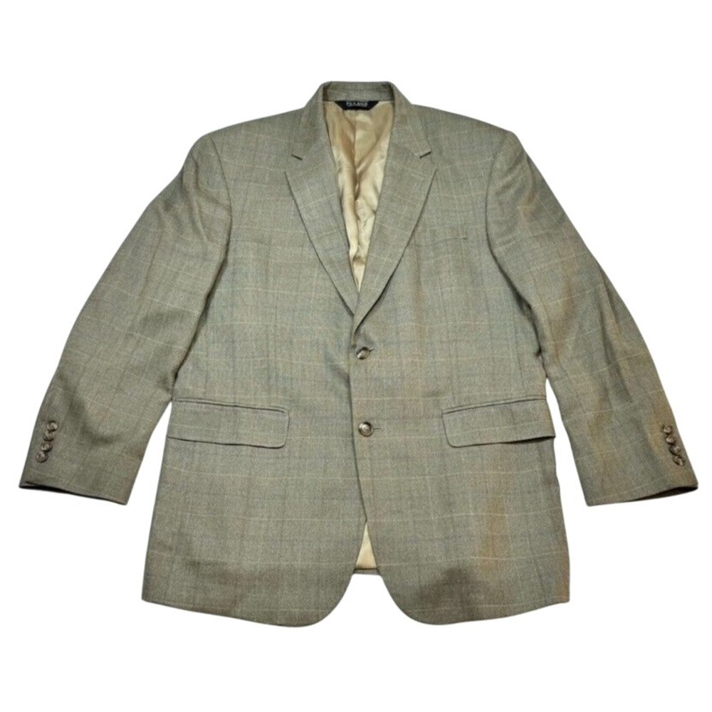 Jos. A. Bank Blazer Mens 42R Tan Windowpane Plaid Silk Wool Sport Coat 2-Button